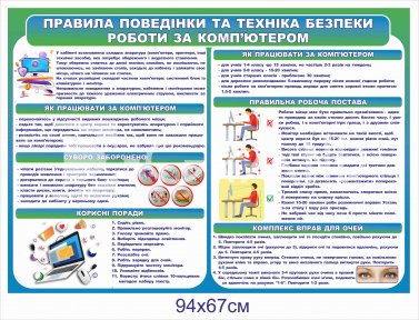 Правила поведінки та техніка безпеки роботи за комп'ютером - Стенд