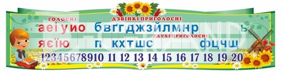 Стенд «Вивчаємо  букви з числовим рядом»